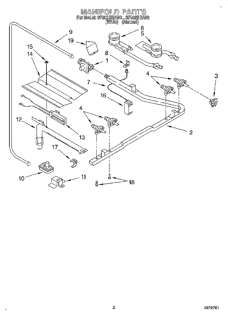 MANIFOLD Diagram and Parts List for SF302BEAW3  Whirlpool Range