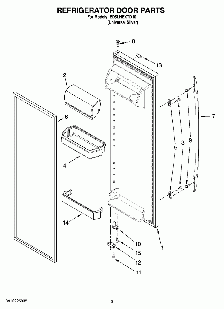 REFRIGERATOR DOOR PARTS Diagram and Parts List for ED5LHEXTD10  Whirlpool Refrigerator