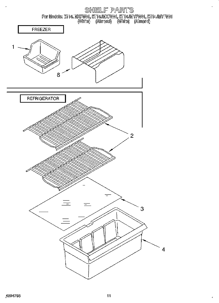SHELF Diagram and Parts List for ET14JMXFN01  Whirlpool Refrigerator
