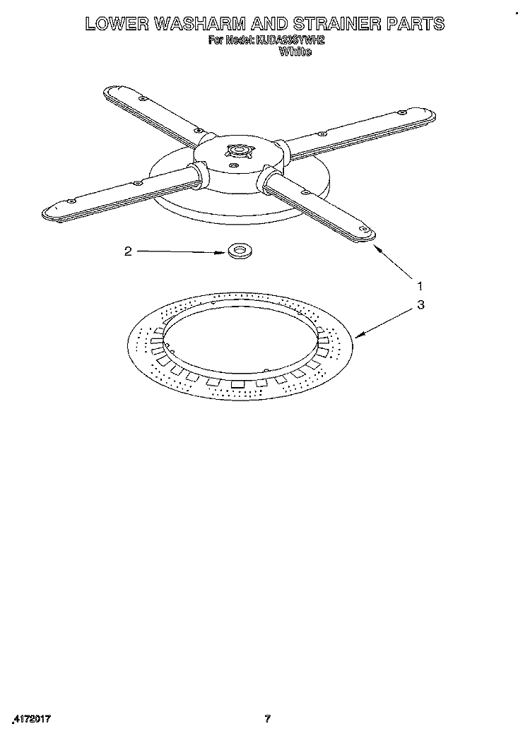 LOWER WASHARM AND STRAINER Diagram and Parts List for KUDA23SYWH2  KitchenAid Dishwasher