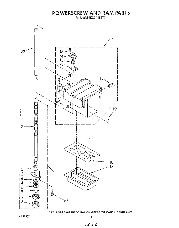 POWERSCREW AND RAM Diagram and Parts List for 7KCCC150T0  KitchenAid Trash Compactor