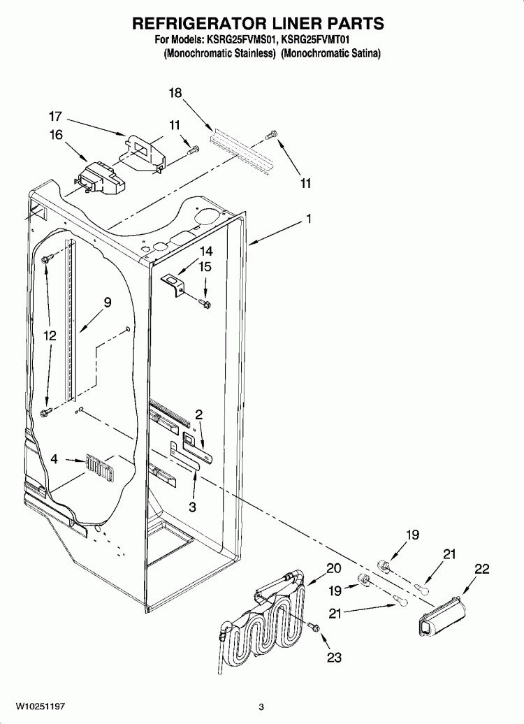 REFRIGERATOR LINER PARTS Diagram and Parts List for KSRG25FVMS01  KitchenAid Refrigerator