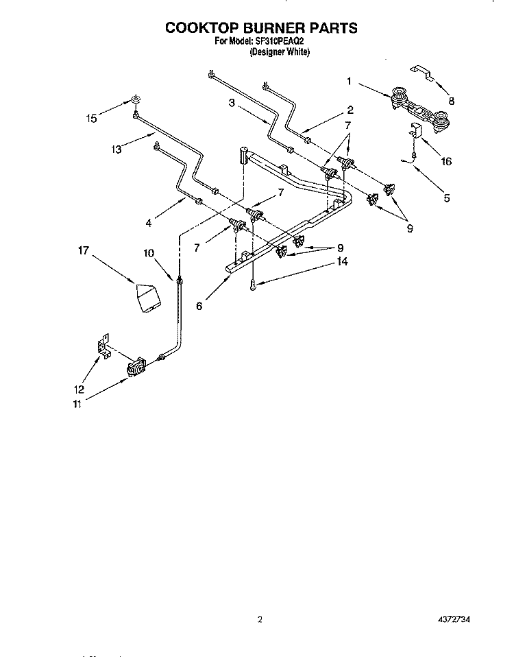 COOKTOP BURNER Diagram and Parts List for SF310PEAQ2  Whirlpool Range