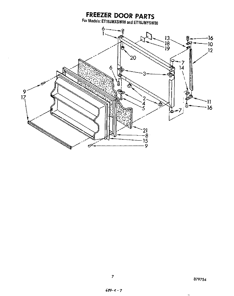 FREEZER DOOR Diagram and Parts List for ET16JMYSN00  Whirlpool Refrigerator