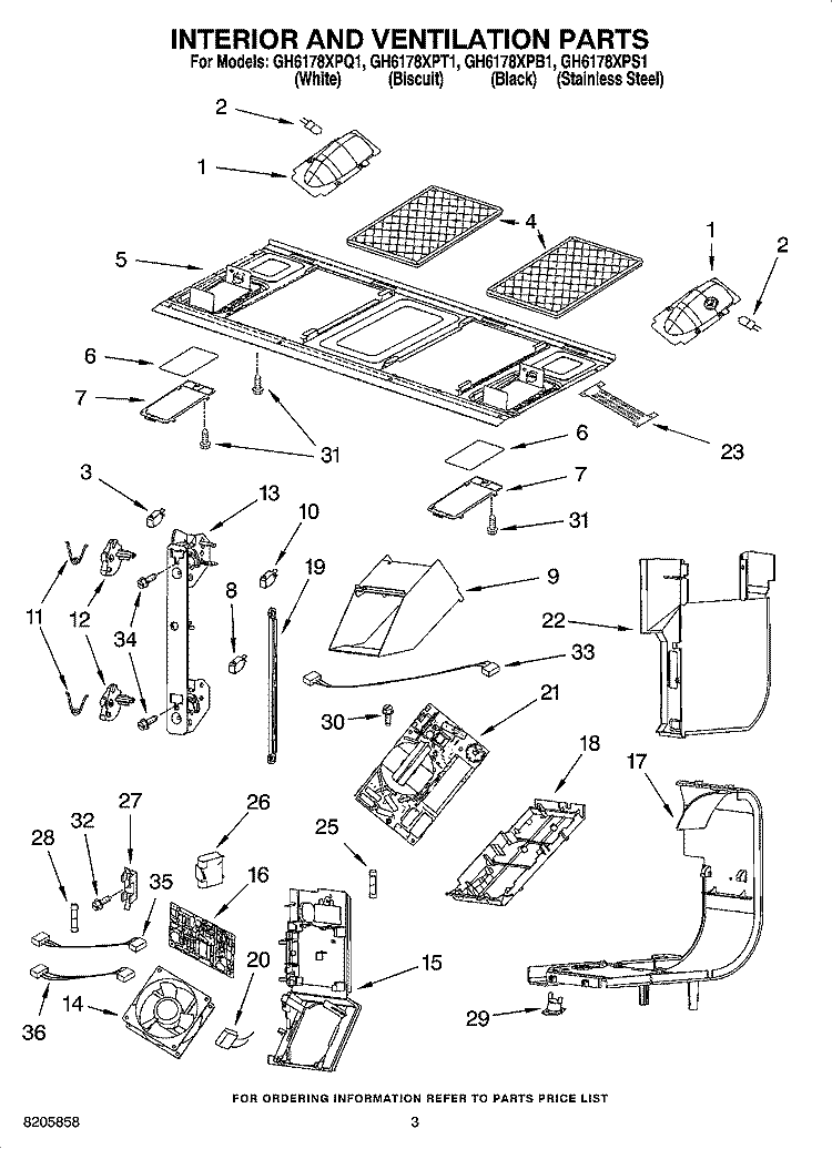 INTERIOR AND VENTILATION PARTS Diagram and Parts List for GH6178XPB1  Whirlpool Microwave