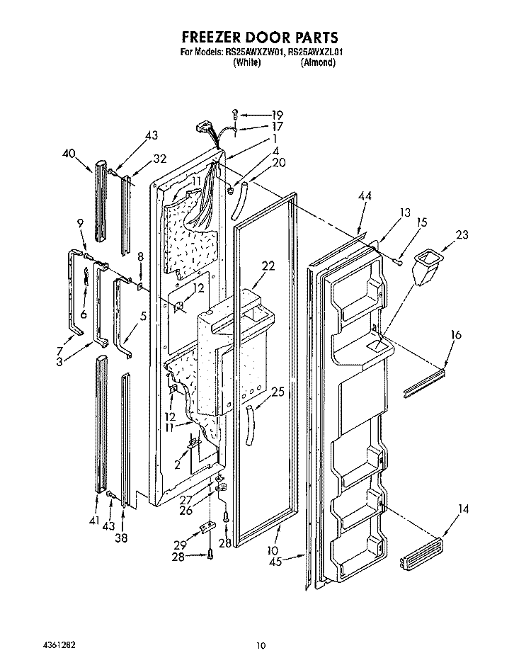 FREEZER DOOR Diagram and Parts List for RS25AWXZW01  Whirlpool Refrigerator