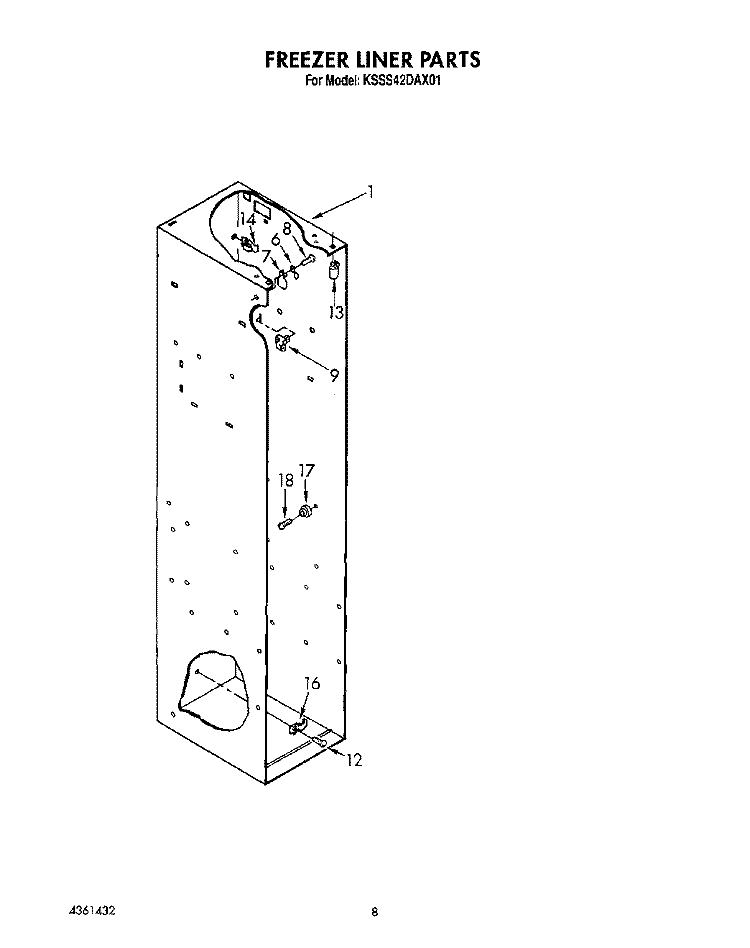 FREEZER LINER Diagram and Parts List for KSSS42DAX01  KitchenAid Refrigerator