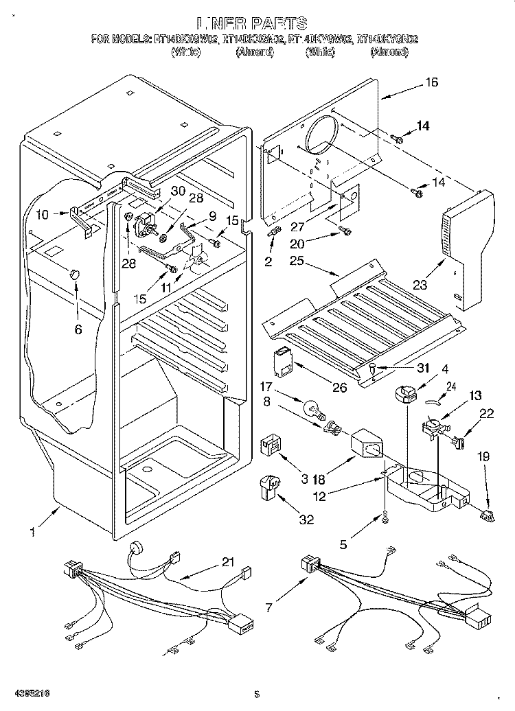 LINER Diagram and Parts List for RT14DKYGW02  Roper Refrigerator