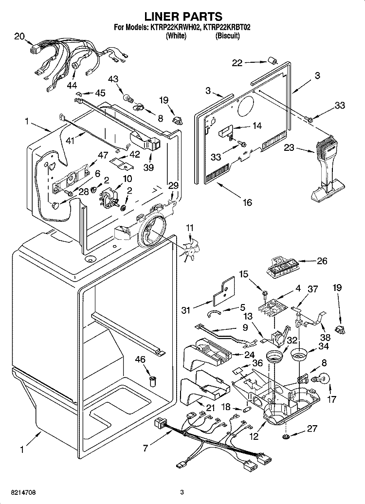LINER PARTS Diagram and Parts List for KTRP22KRWH02  KitchenAid Refrigerator