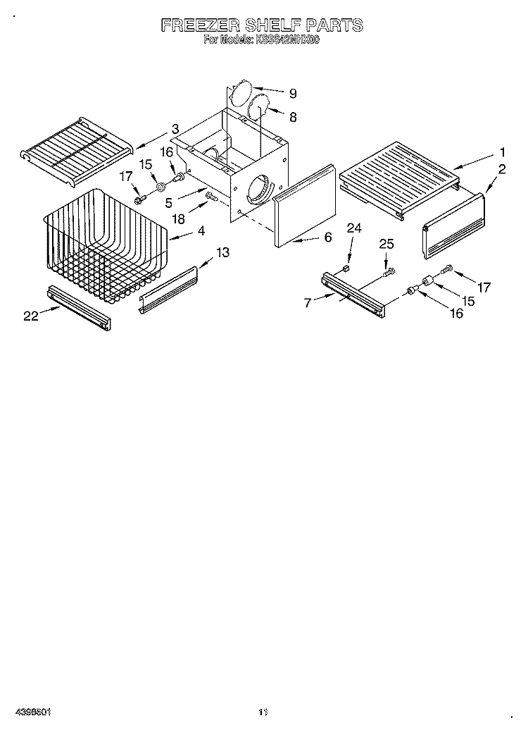 FREEZER SHELF Diagram and Parts List for KSSS42MHX00  KitchenAid Refrigerator
