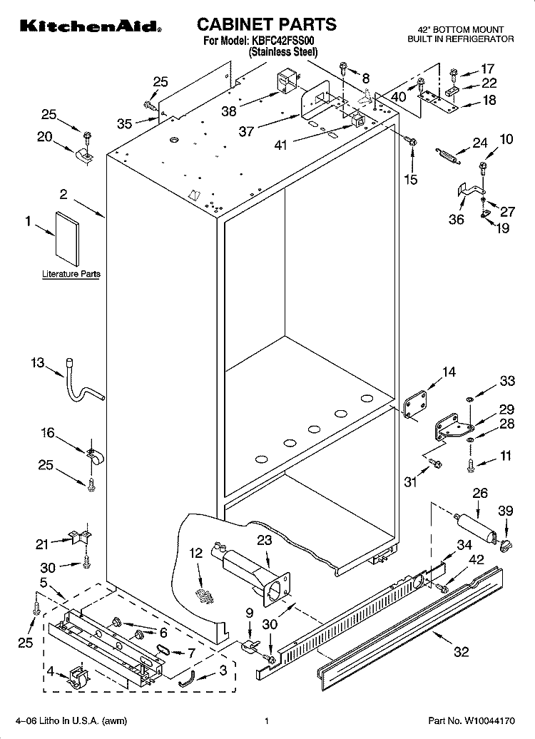 CABINET PARTS Diagram and Parts List for KBFC42FSS00  KitchenAid Refrigerator