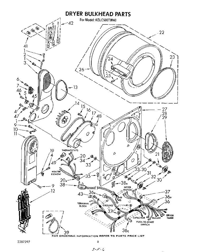 DRYER BULKHEAD Diagram and Parts List for KELC500TPL0  KitchenAid Washer Dryer Combo