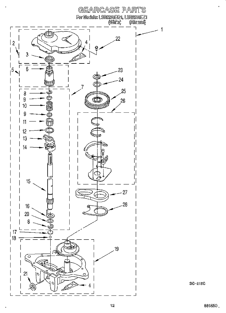 GEARCASE Diagram and Parts List for LSR8233EQ1  Whirlpool Washer