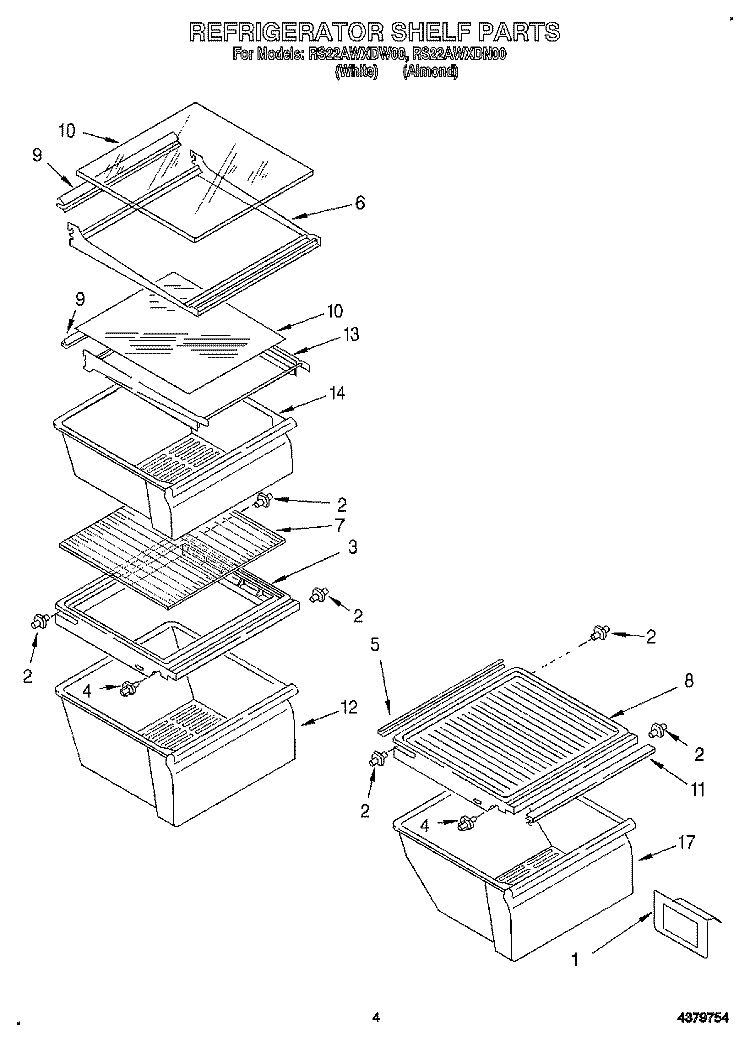 REFRIGERATOR SHELF Diagram and Parts List for RS22AWXDN00  Roper Refrigerator