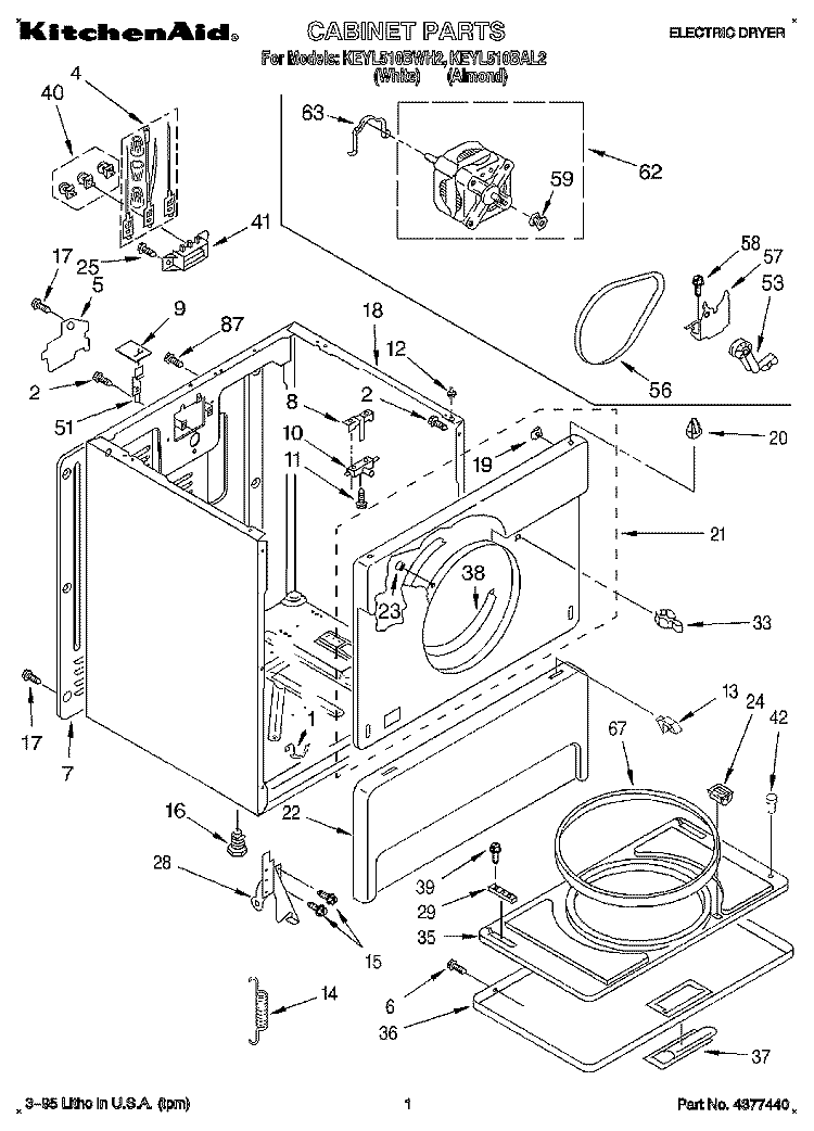 SECTION Diagram and Parts List for KEYL510BWH2  KitchenAid Dryer