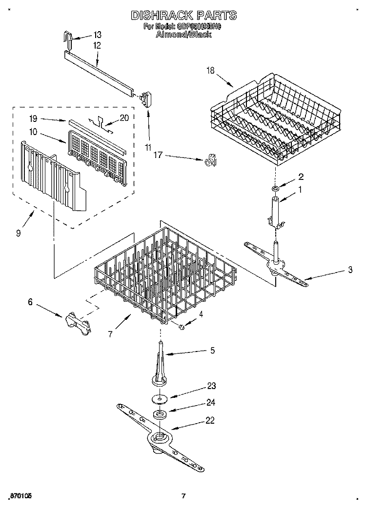DISHRACK, LITERATURE Diagram and Parts List for GDP8500XBN0  Whirlpool Dishwasher
