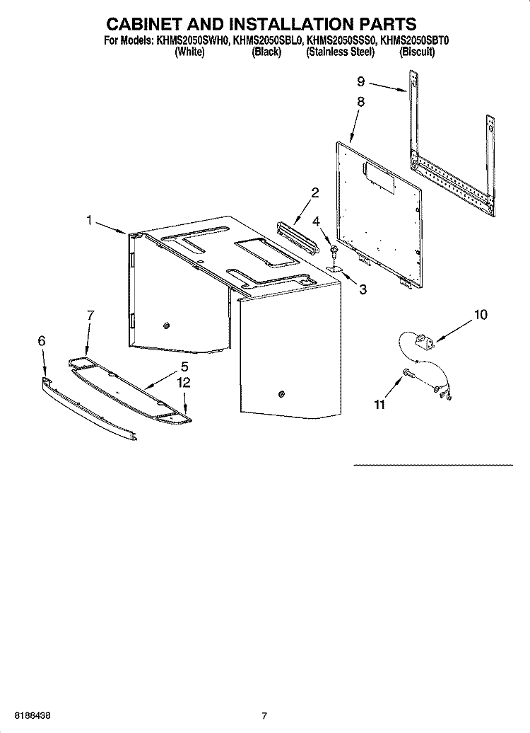 CABINET AND INSTALLATION PARTS Diagram and Parts List for KHMS2050SSS0  KitchenAid Microwave
