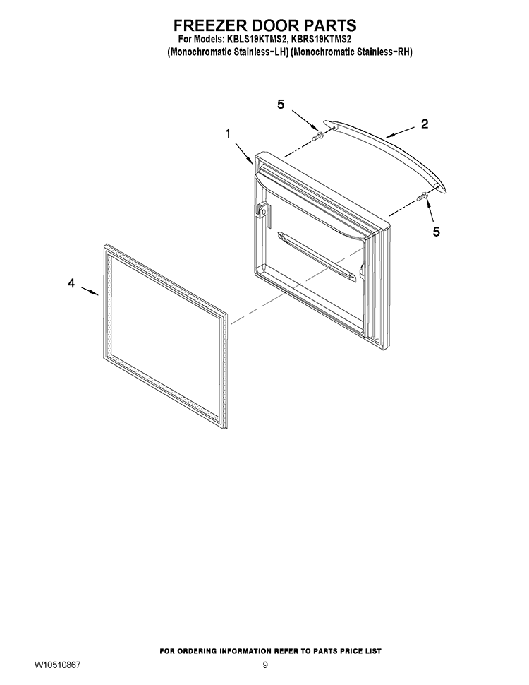 FREEZER DOOR PARTS Diagram and Parts List for KBLS19KTMS2  KitchenAid Refrigerator