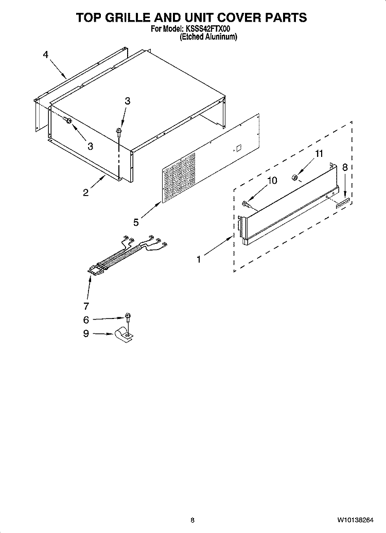 TOP GRILLE AND UNIT COVER PARTS Diagram and Parts List for KSSS42FTX00  KitchenAid Refrigerator