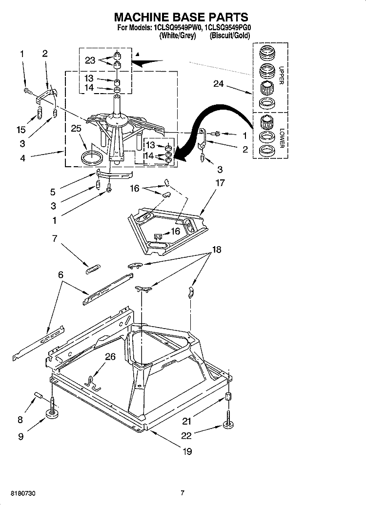 MACHINE BASE PARTS Diagram and Parts List for 1CLSQ9549PW0  Whirlpool Washer