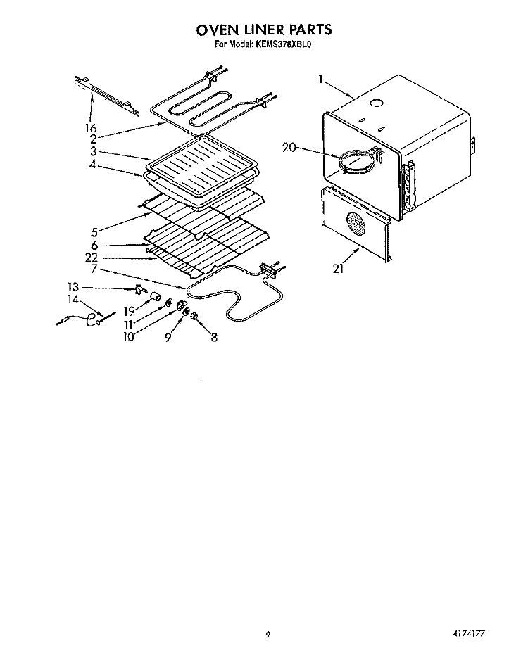 OVEN LINER Diagram and Parts List for KEMS378XWH0  KitchenAid Wall Oven