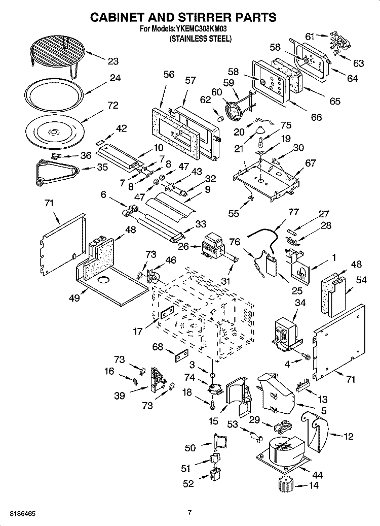 CABINET AND STIRRER PARTS Diagram and Parts List for YKEMC308KM03  KitchenAid Microwave Oven Combo