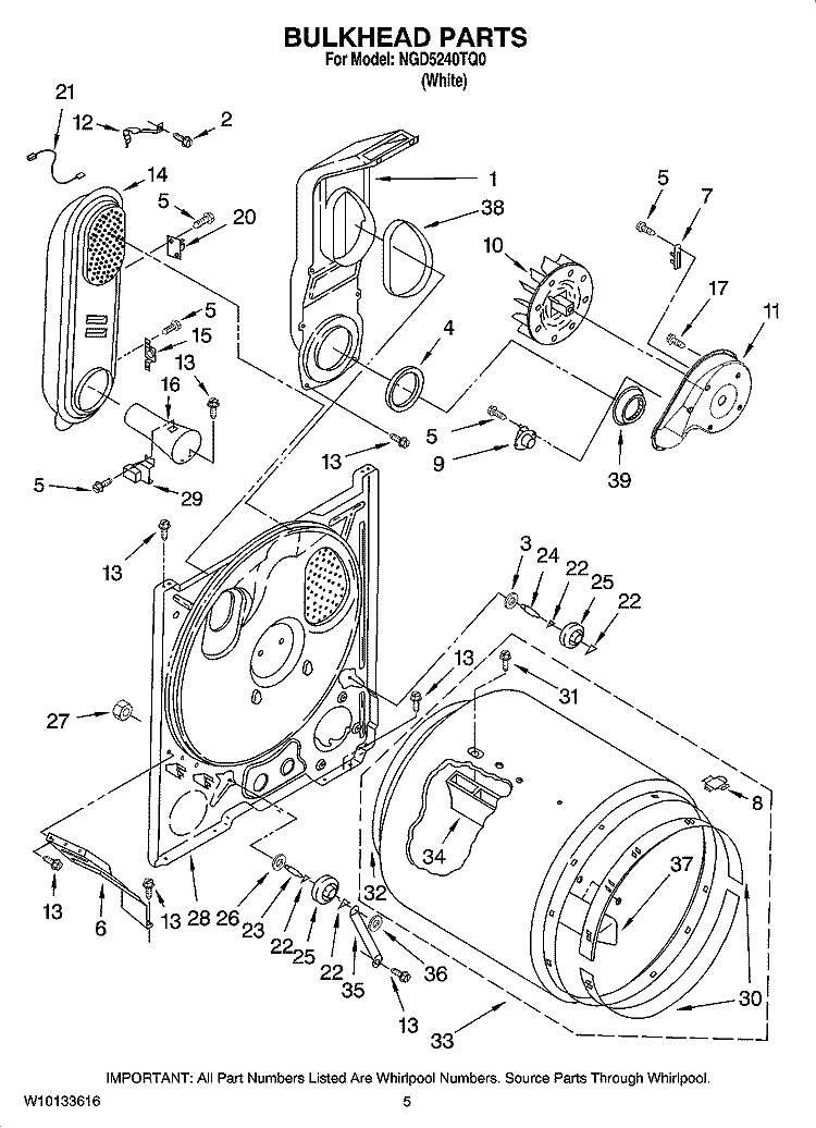 BULKHEAD PARTS Diagram and Parts List for NGD5240TQ0  Amana Dryer