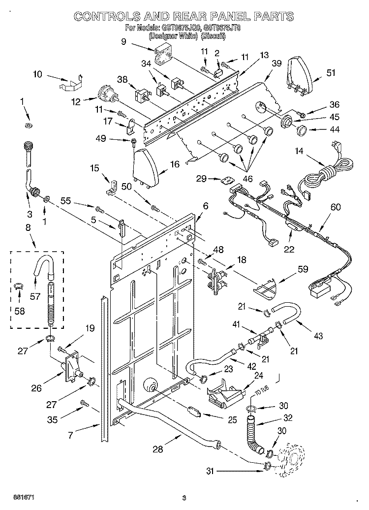 CONTROLS AND REAR PANEL Diagram and Parts List for GST9675JQ0  Whirlpool Washer