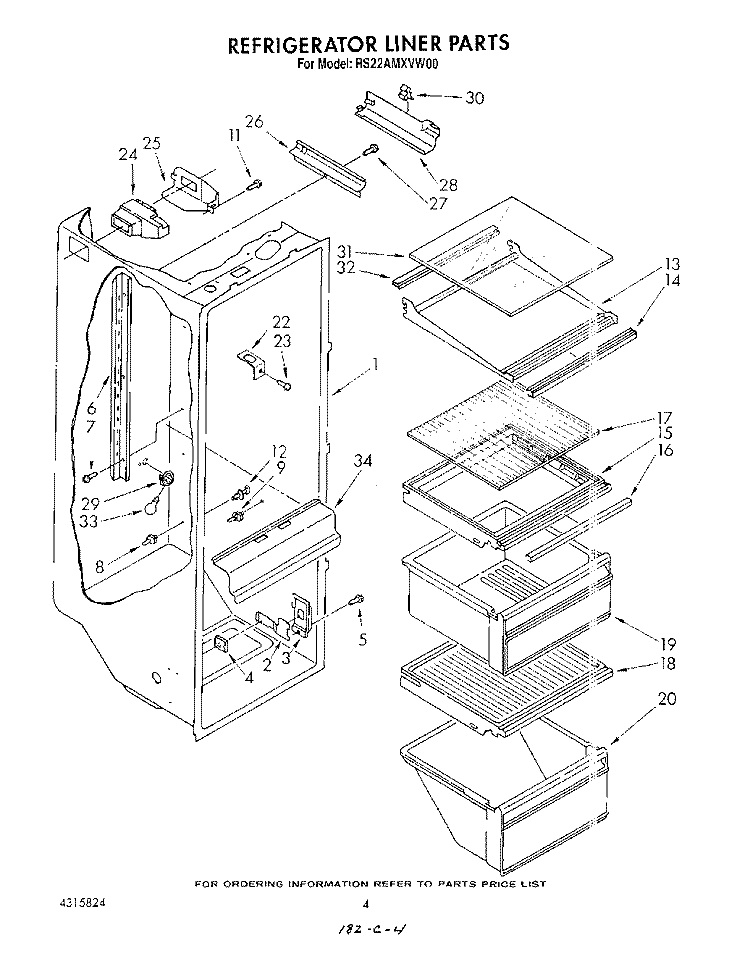 REFRIGERATOR LINER Diagram and Parts List for RS22AMXVW00  Roper Refrigerator