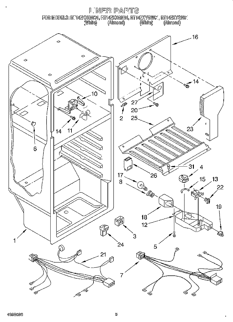 LINER, LIT/OPTIONAL Diagram and Parts List for RT14ZKXGW01  Roper Refrigerator