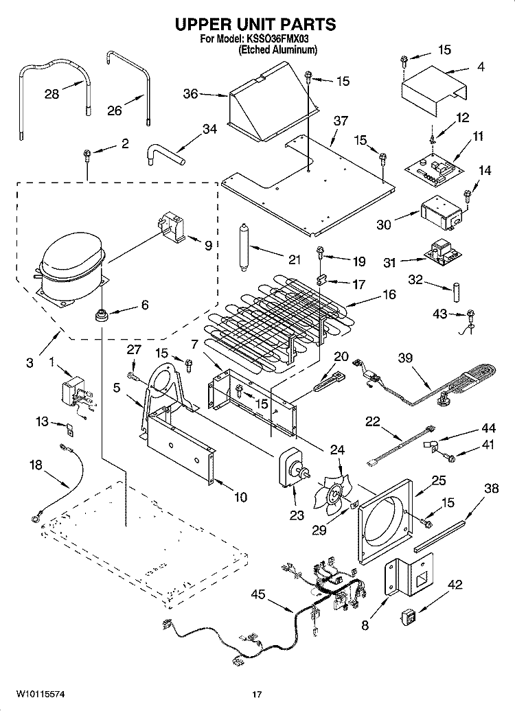 UPPER UNIT PARTS Diagram and Parts List for KSSO36FMX03  KitchenAid Refrigerator