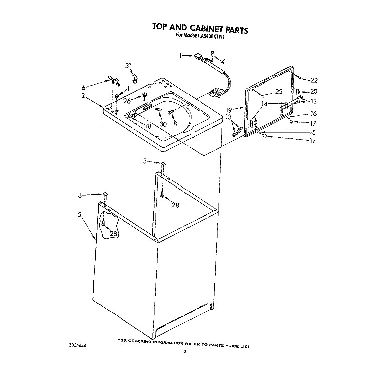 TOP AND CABINET, LIT/OPTIONAL Diagram and Parts List for LA5400XTG1  Whirlpool Washer