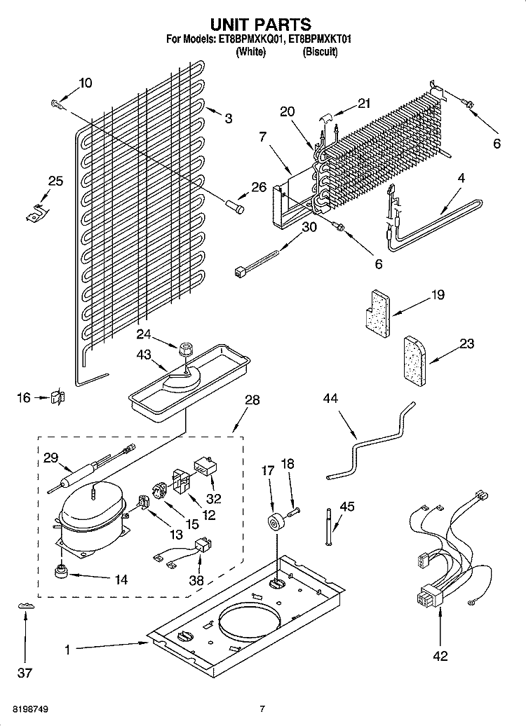UNIT PARTS Diagram and Parts List for ET8BPMXKQ01  Whirlpool Refrigerator
