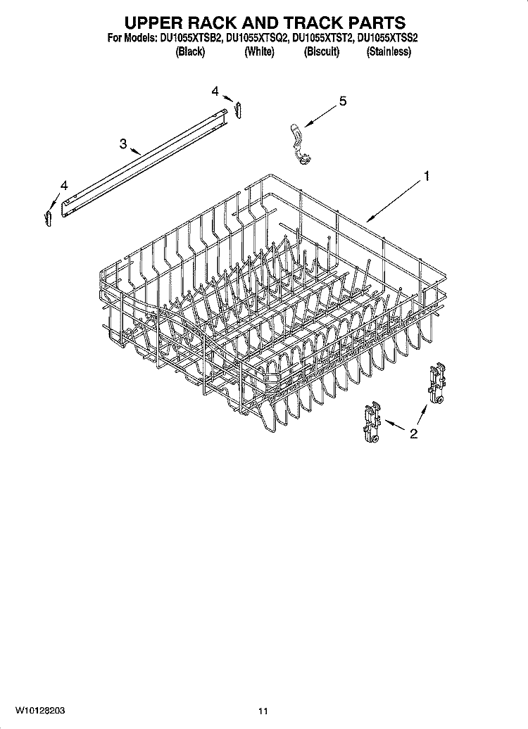 UPPER RACK AND TRACK PARTS Diagram and Parts List for DU1055XTST2  Whirlpool Dishwasher