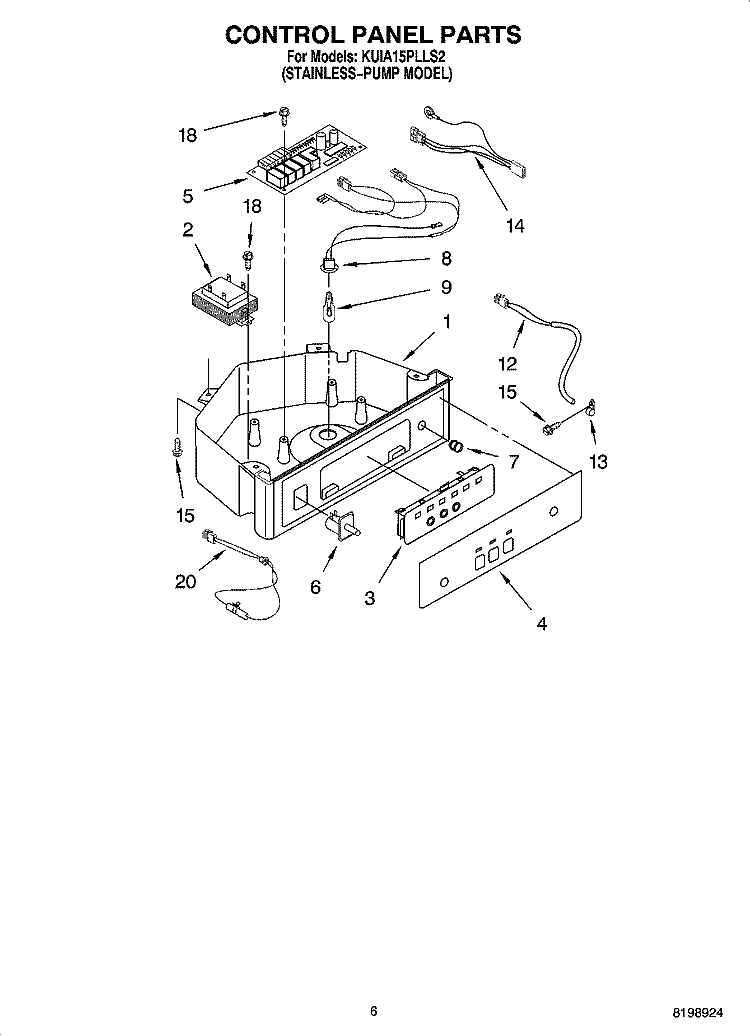 CONTROL PANEL PARTS Diagram and Parts List for KUIA15PLLS2  KitchenAid Ice Maker