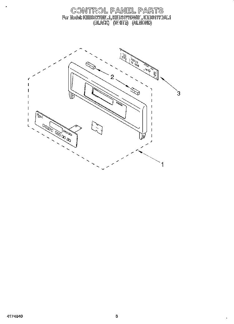 CONTROL PANEL, LITERATURE Diagram and Parts List for KEBS177DWH1  KitchenAid Wall Oven