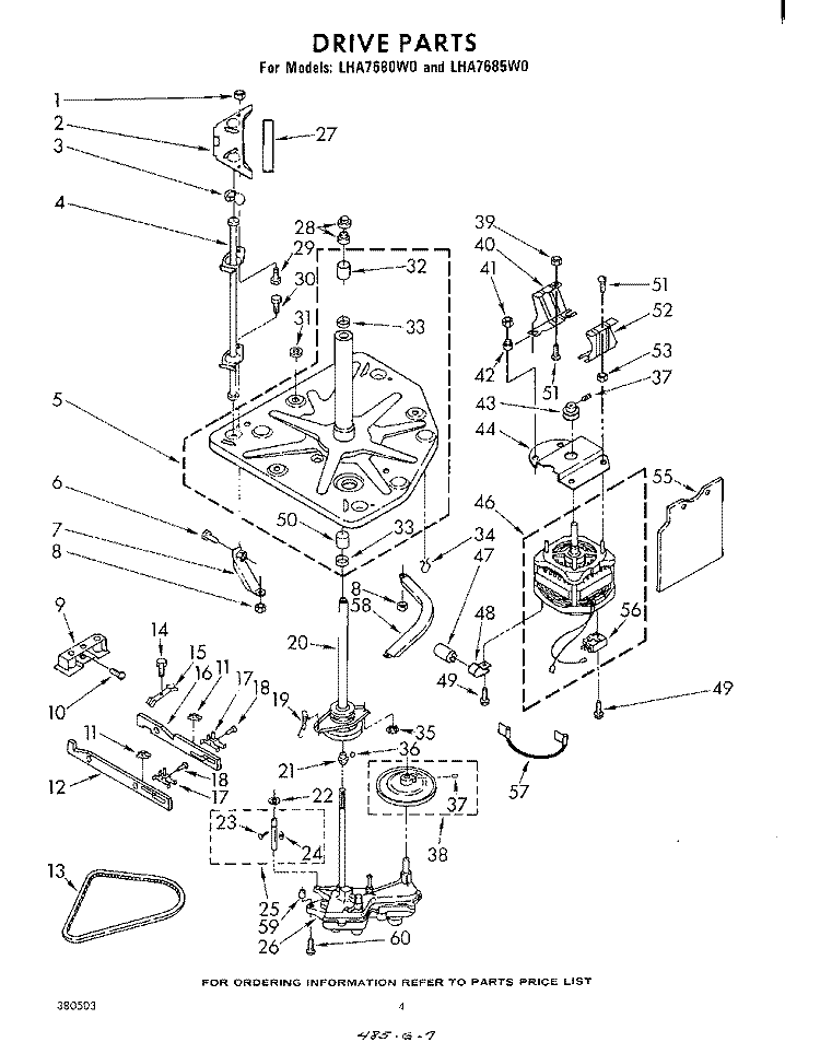 DRIVE , LIT/OPTIONAL Diagram and Parts List for LHA7685W0  Whirlpool Washer