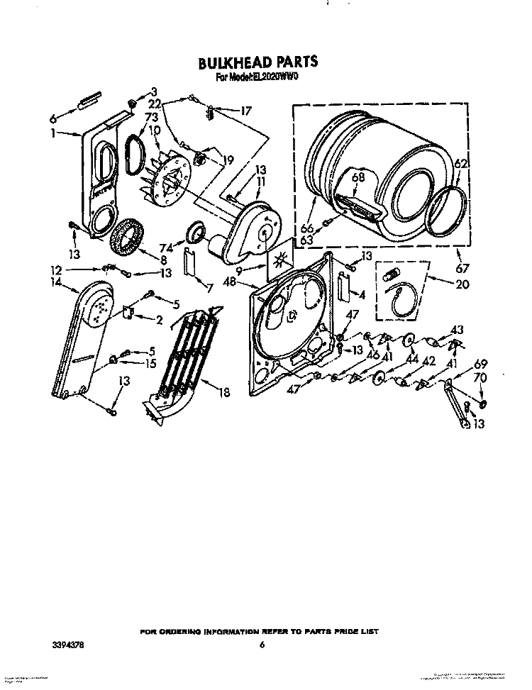 BULKHEAD Diagram and Parts List for EL2020WW0  Roper Dryer
