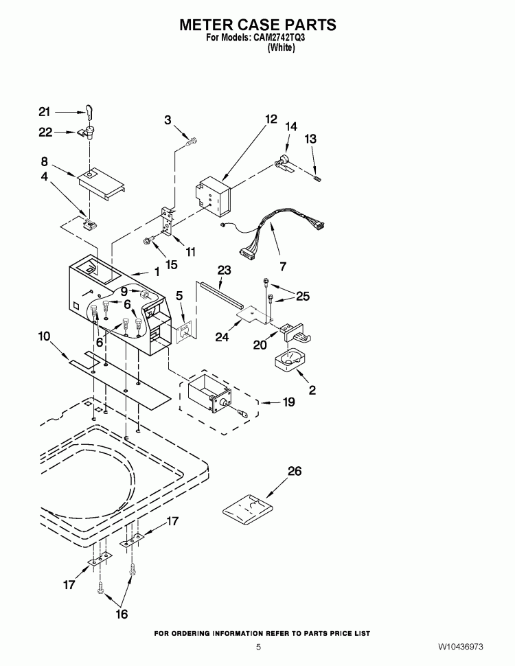 METER CASE PARTS Diagram and Parts List for CAM2742TQ3  Whirlpool Washer