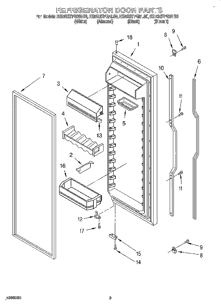 REFRIGERATOR DOOR Diagram and Parts List for KSRS27FGAL00  KitchenAid Refrigerator