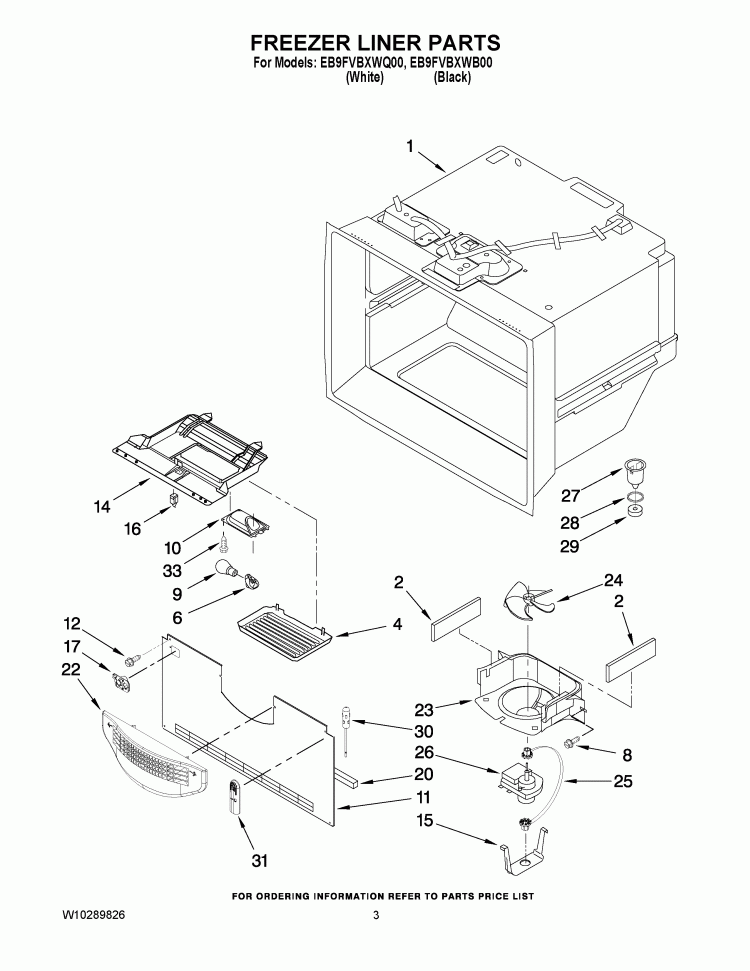 FREEZER LINER PARTS Diagram and Parts List for EB9FVBXWB00  Whirlpool Refrigerator