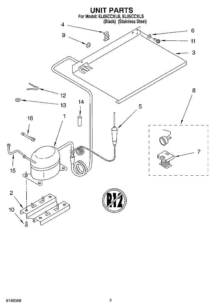 UNIT Diagram and Parts List for EL05CCXLS  Whirlpool Refrigerator