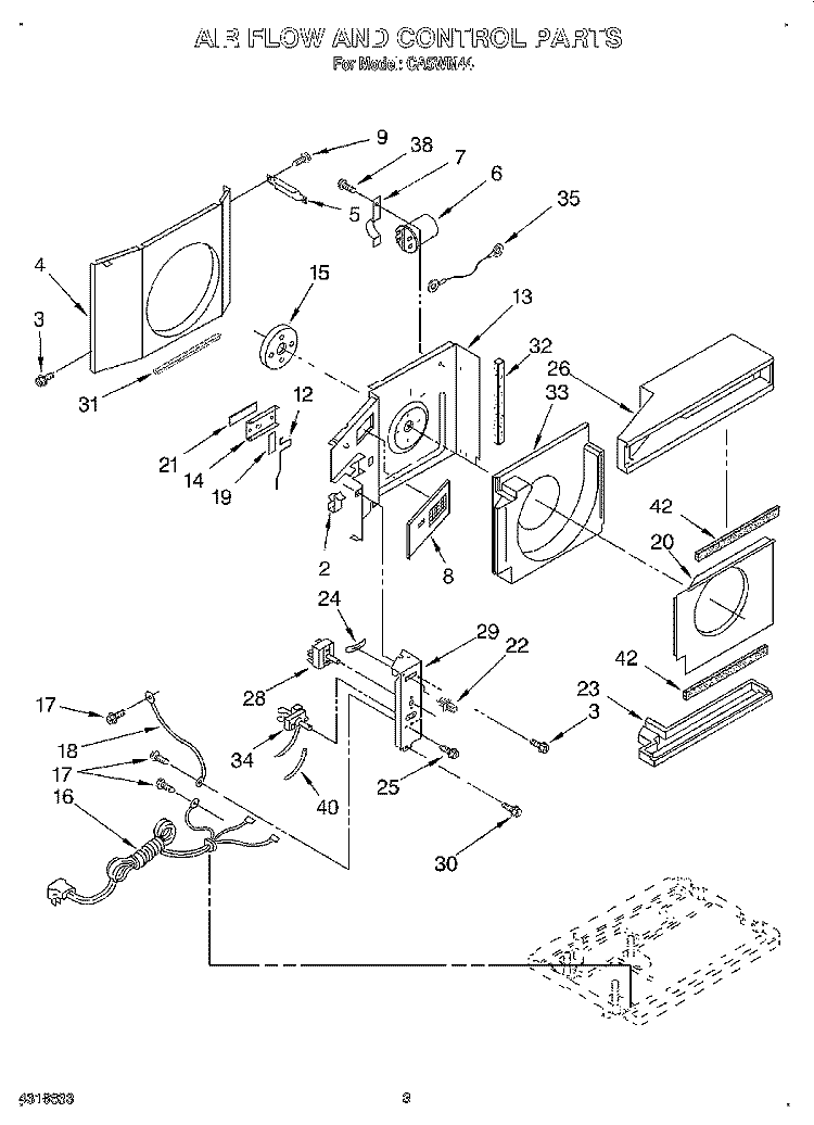 AIR FLOW AND CONTROL Diagram and Parts List for CA5WM44  Crosley Air Conditioner