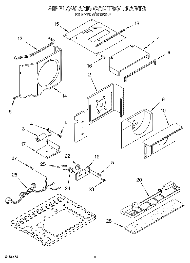 AIR FLOW AND CONTROL Diagram and Parts List for ACM102XJ0  Whirlpool Air Conditioner