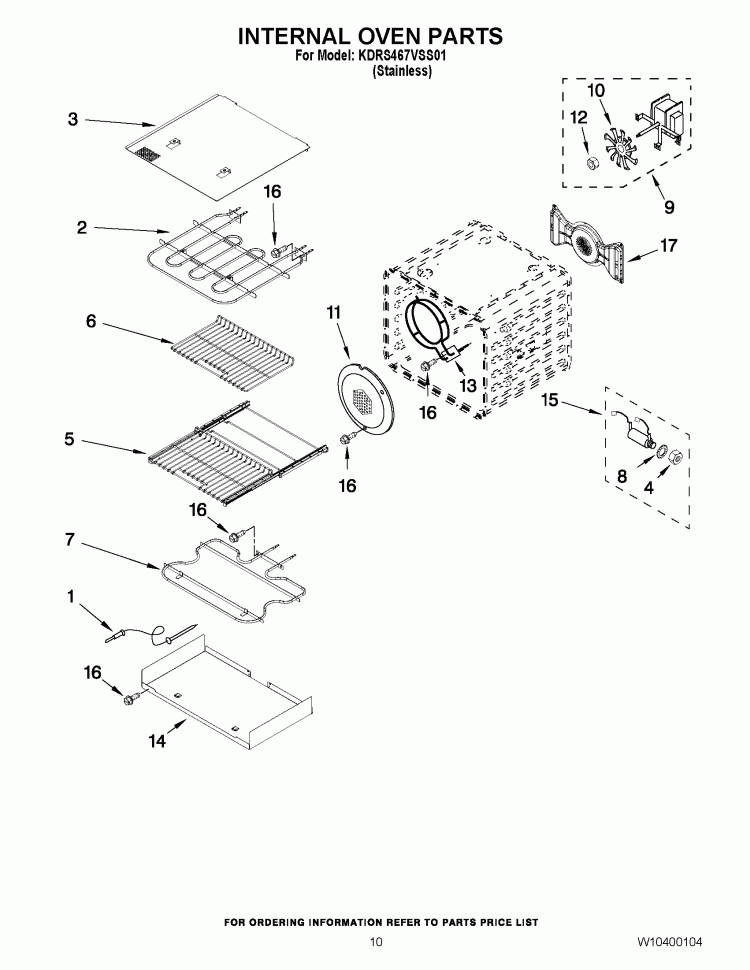 INTERNAL OVEN PARTS Diagram and Parts List for KDRS467VSS01  KitchenAid Range