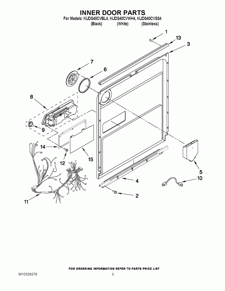DOOR AND LATCH PARTS Diagram and Parts List for KUDS40CVSS4  KitchenAid Dishwasher