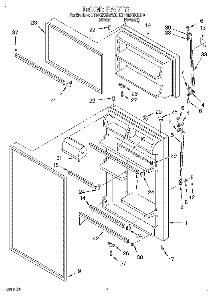 DOOR Diagram and Parts List for ET18GKXGN00  Whirlpool Refrigerator