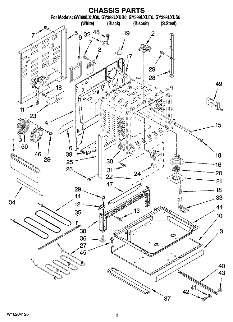 CHASSIS PARTS Diagram and Parts List for GY399LXUS0  Whirlpool Range