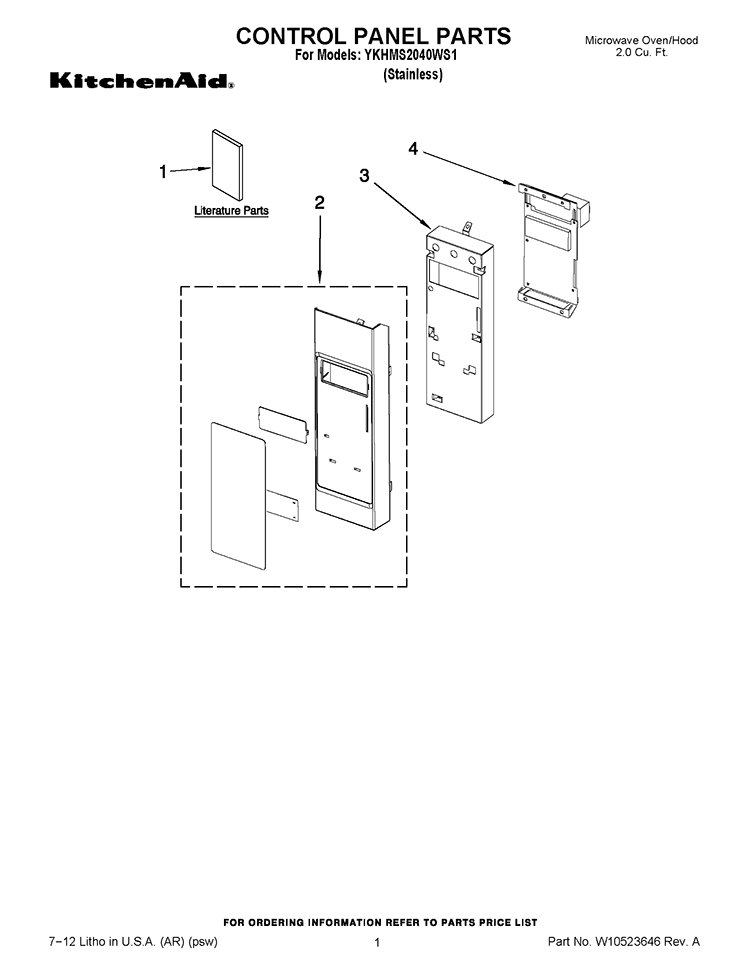 CONTROL PANEL PARTS Diagram and Parts List for YKHMS2040WS1  KitchenAid Microwave