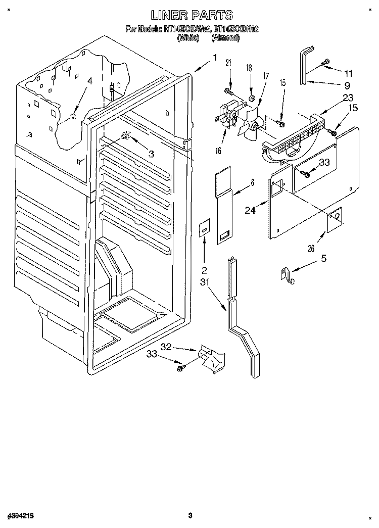 LINER Diagram and Parts List for RT14ZKXDN02  Roper Refrigerator